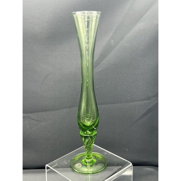 Bud Vase Danish Design Hand Crafted Green Blown Glass Made In Italy 10" Tall - Picture 9 of 12